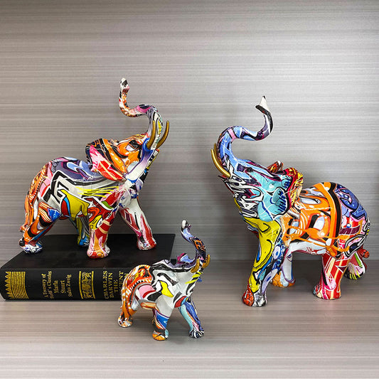 Colorful Water Transfer Printed Elephant Ornaments